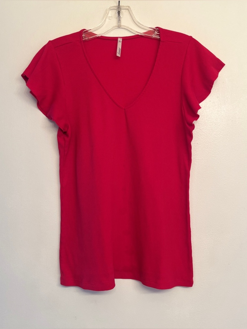 Leonisa red v-neck ruffle sleeve ribbed shirt size XL